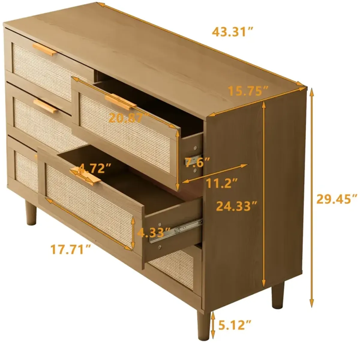 6 Drawers Rattan Dresser Rattan Drawer, Bedroom, Living Room