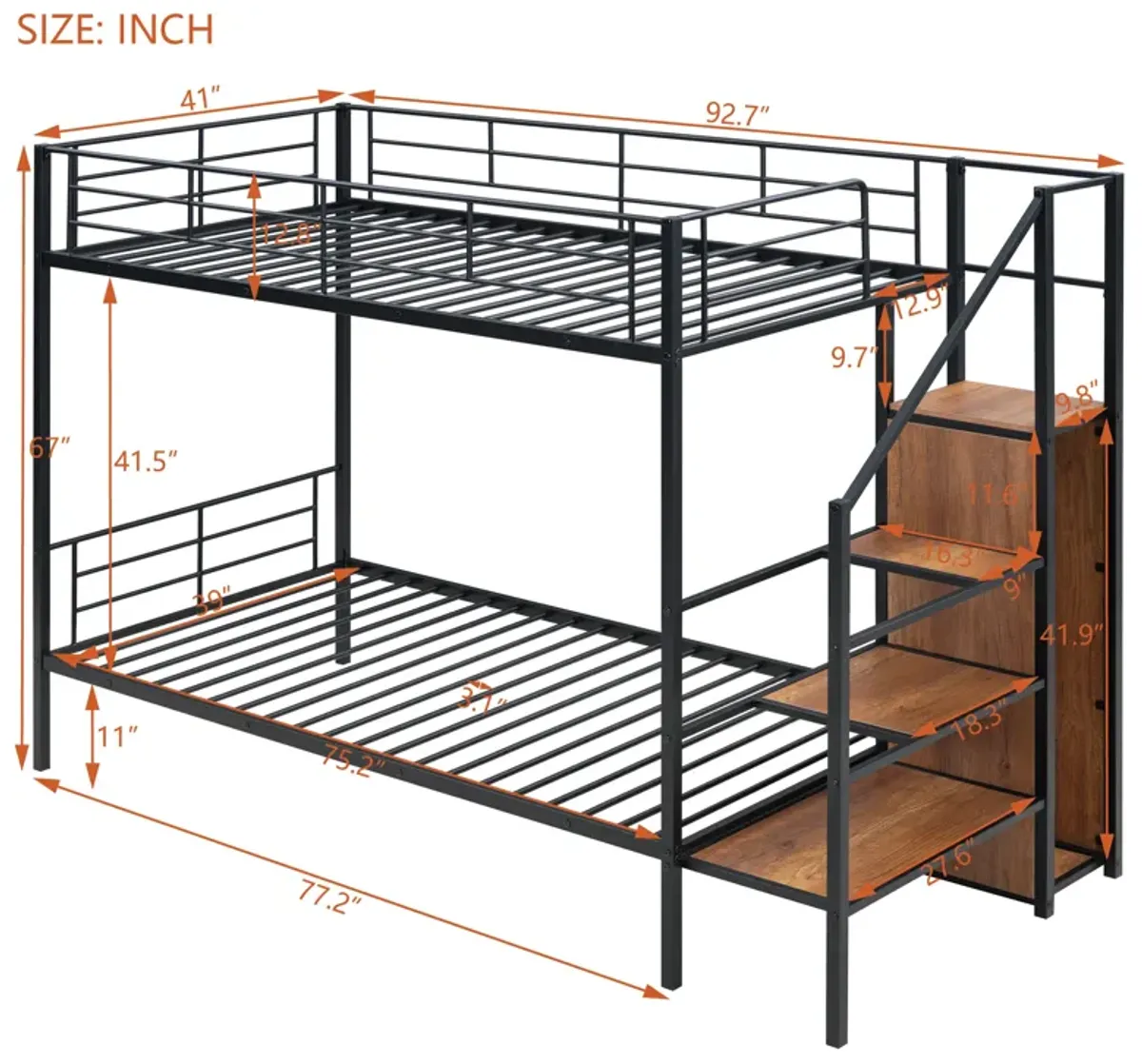 Merax Metal Bunk Bed with Lateral Storage Ladder