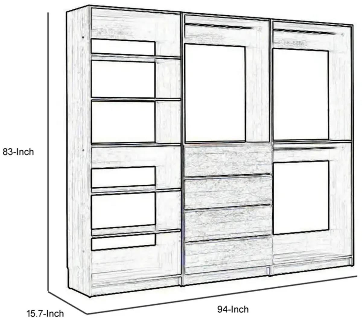 Dee Modular Freestanding Closet System, 4 Drawers, 5 Shelves, Dark Gray  - Benzara