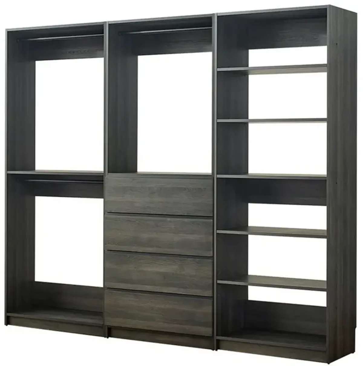 Dee Modular Freestanding Closet System, 4 Drawers, 5 Shelves, Dark Gray  - Benzara