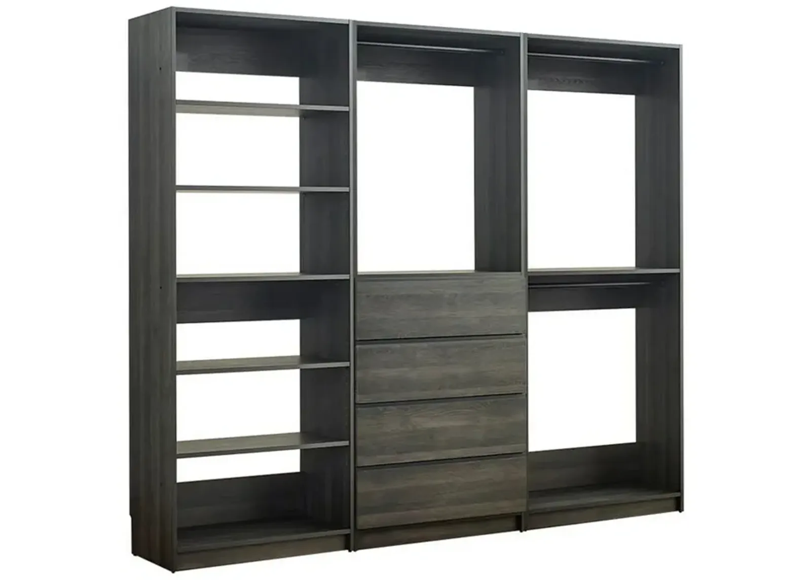 Dee Modular Freestanding Closet System, 4 Drawers, 5 Shelves, Dark Gray  - Benzara