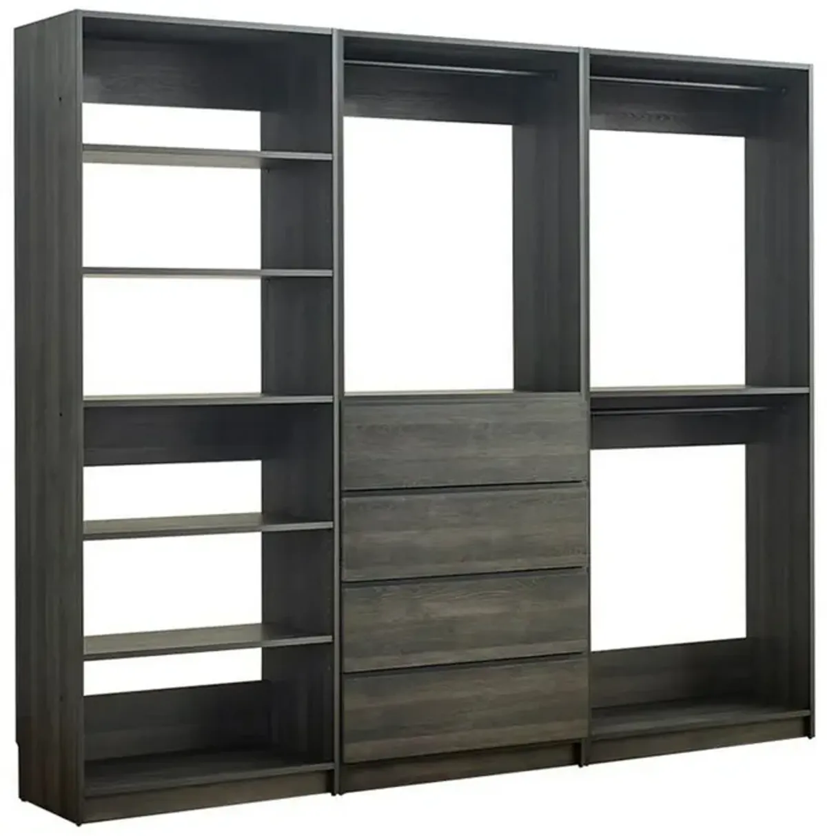 Dee Modular Freestanding Closet System, 4 Drawers, 5 Shelves, Dark Gray  - Benzara