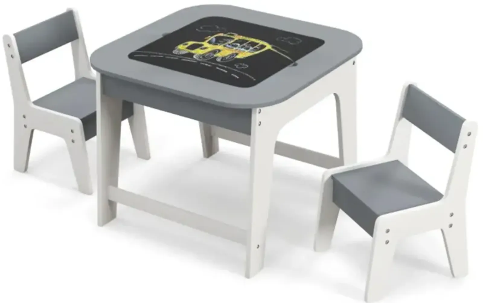 Hivvago Kid's Table and Chairs Set with Double-sized Tabletop-Gray