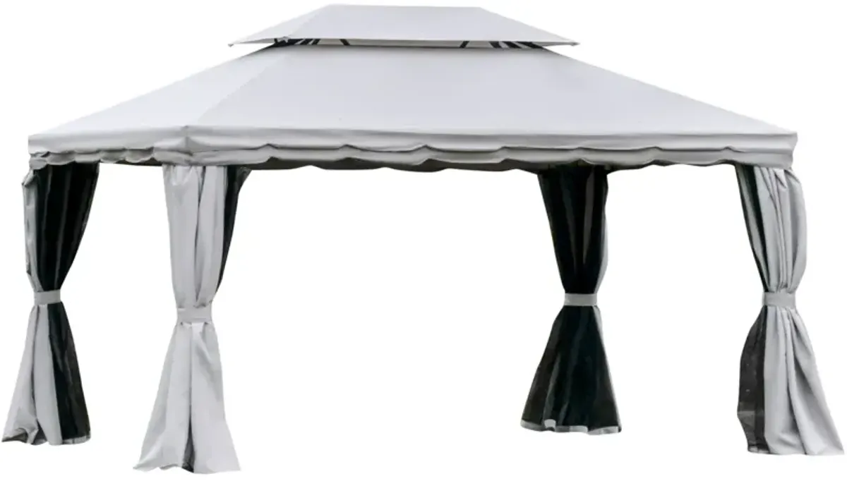 Grey Outdoor Haven: 10x13 Patio Gazebo with 2-Tier Roof