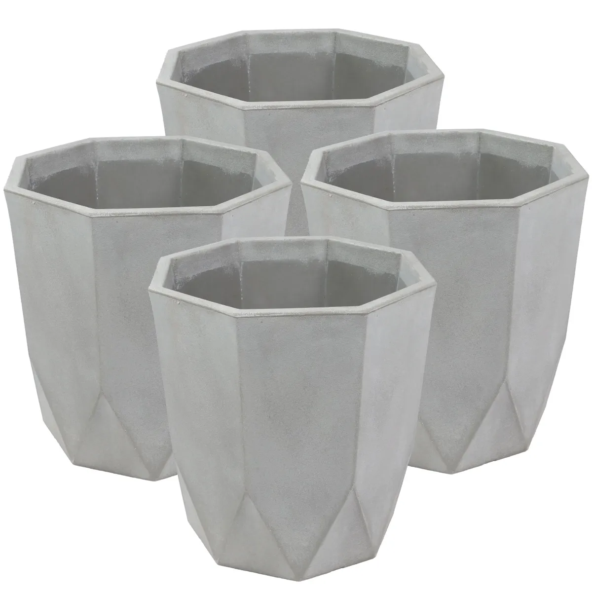 Sunnydaze Modern Faceted Polyresin Outdoor Planter - Gray - Set of 4