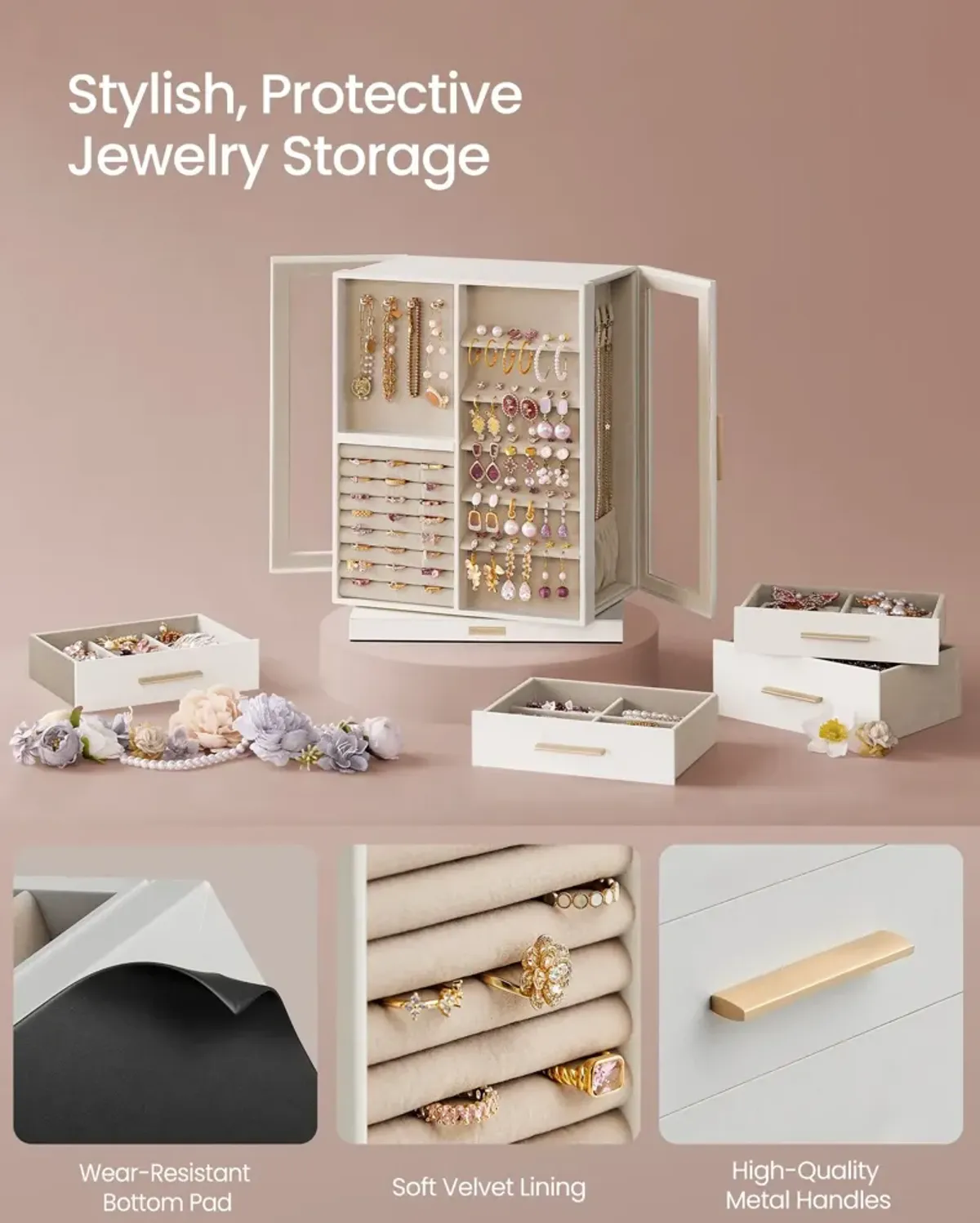 360° Rotating Jewelry Box – Elegant and Convenient Organizer for Easy Access