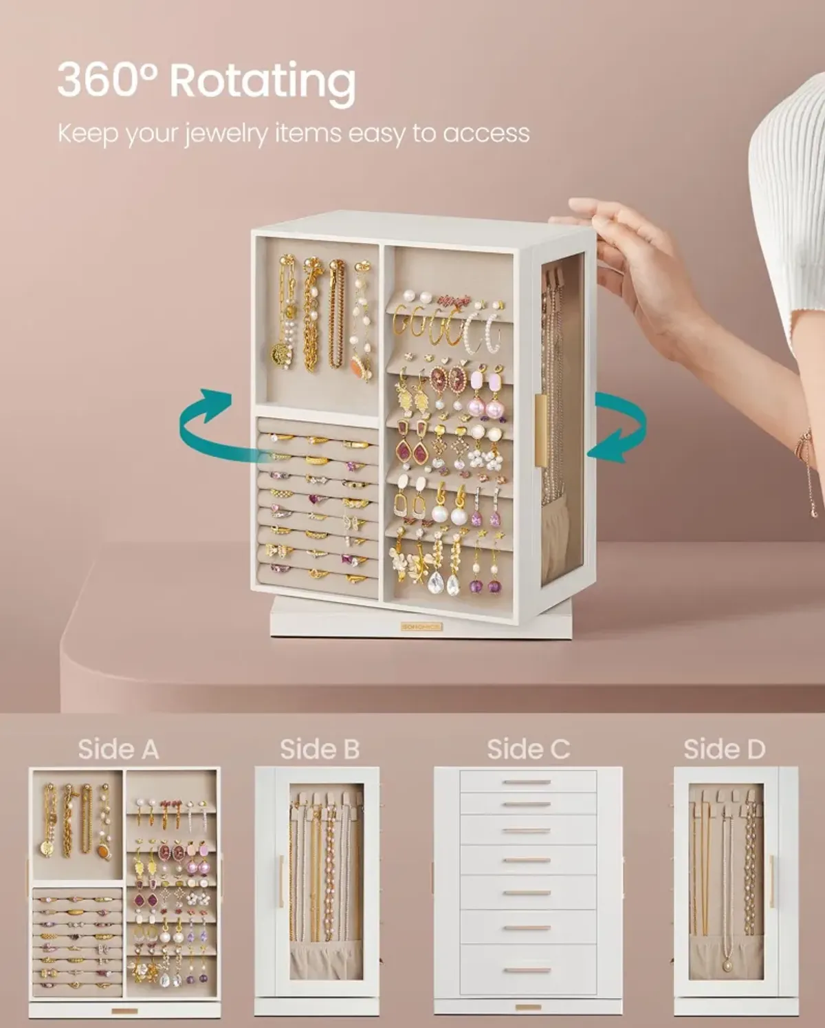 360° Rotating Jewelry Box – Elegant and Convenient Organizer for Easy Access