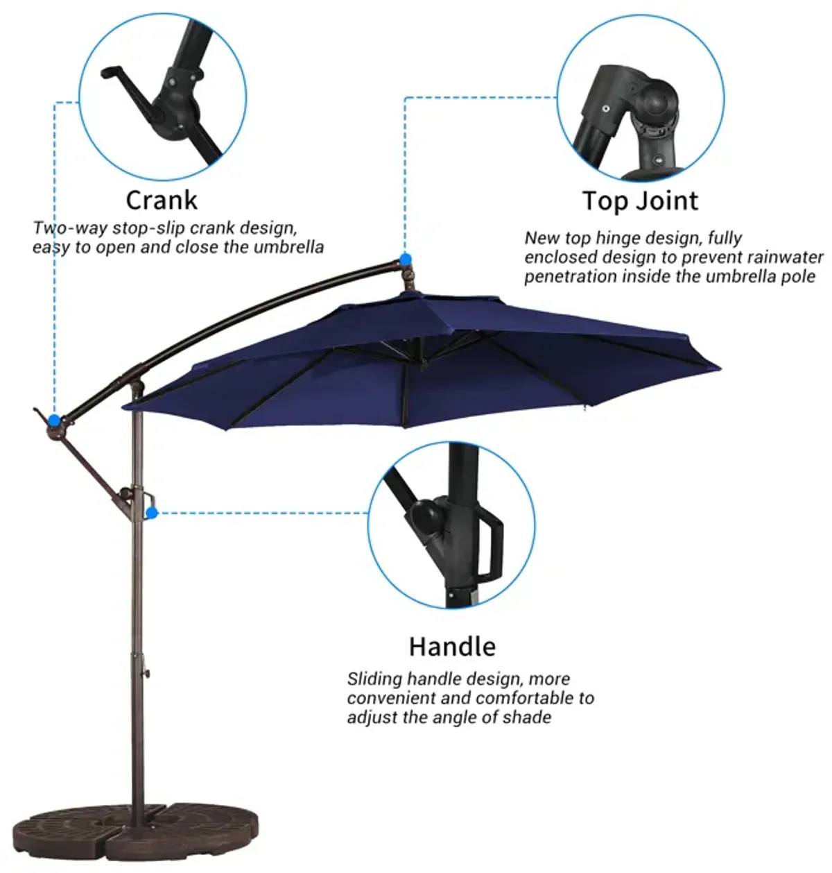 Mondawe 10 Ft Cantilever Patio Offset Umbrella Upgrade Crank Hanging Canopy Umbrella With LED Lamp Bead