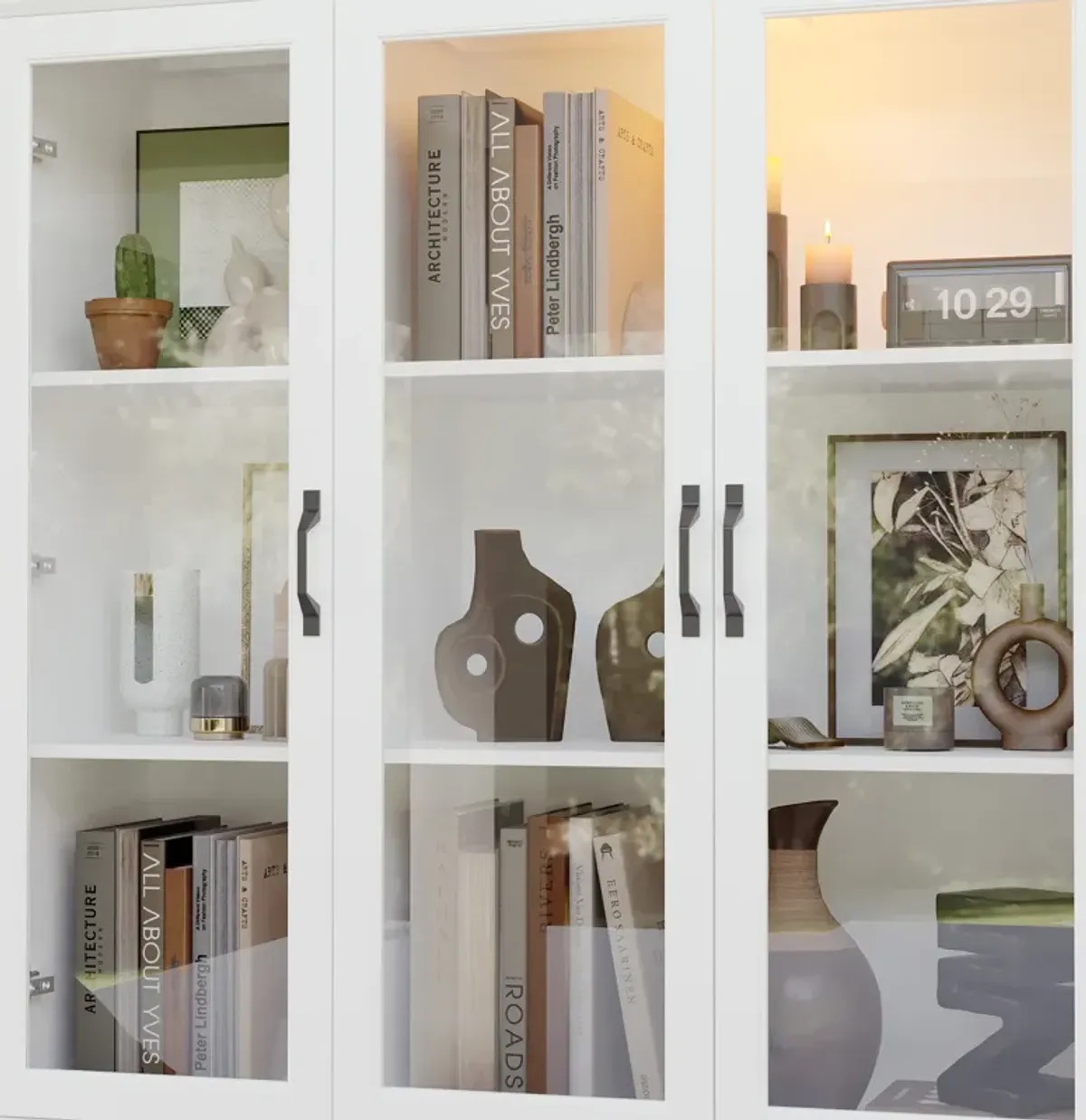 FUFU&GAGA Bookcase with Glass Doors, Drawers, and Storage Cabinets (47.2" W x 15.7" D x 78.7" H) White