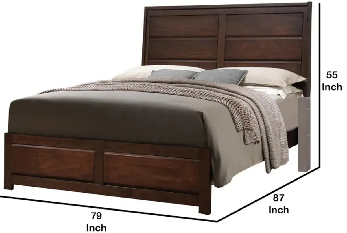 Raised Panel Design Wooden Eastern King Bed with Sleek Legs, Walnut Brown-Benzara