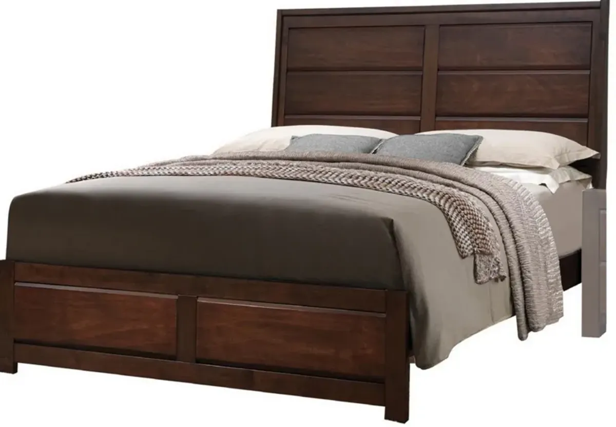 Raised Panel Design Wooden Eastern King Bed with Sleek Legs, Walnut Brown-Benzara