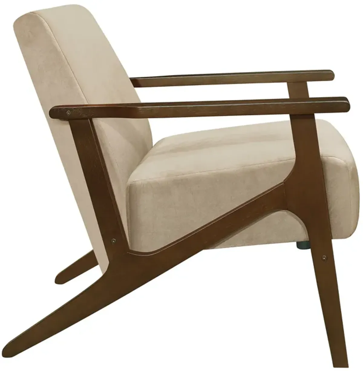 Rica 32 Inch Accent Armchair, Soft Beige Velvet, Walnut Brown Solid Wood - Benzara