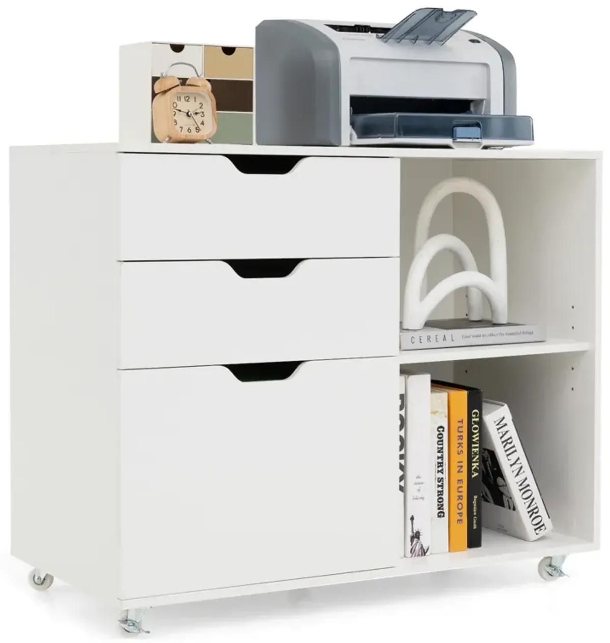 3-Drawer File Cabinet with Adjustable Shelf and Wheels for Letter