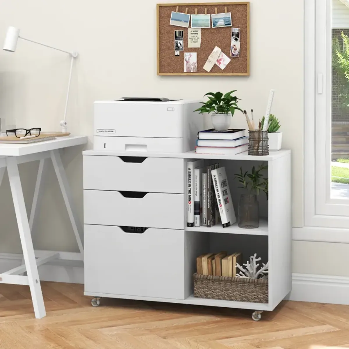 3-Drawer File Cabinet with Adjustable Shelf and Wheels for Letter