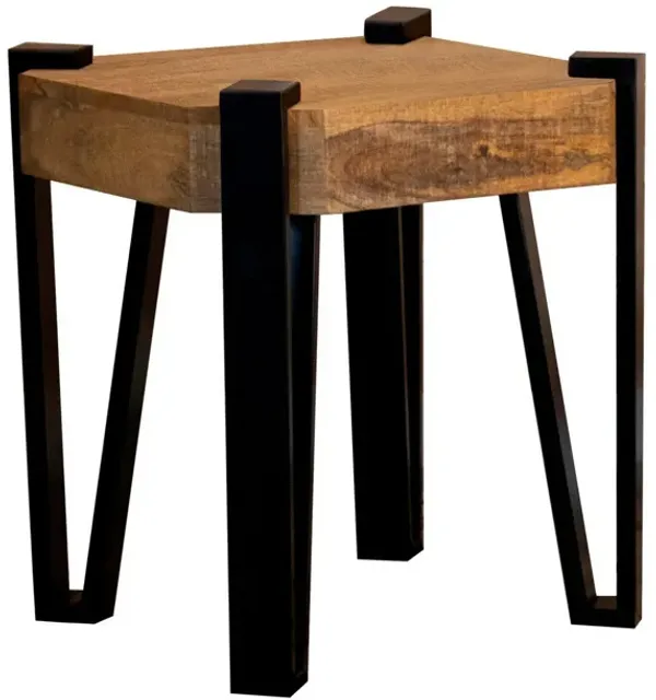 Eely 20 Inch Square Side End Table, Brown Wood Top, Black Hairpin Base-Benzara