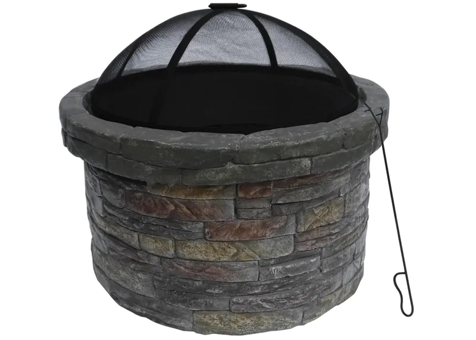 Teamson Home 26.5" Outdoor Round Stone Wood Burning Fire Pit with Steel Base, Natural Stone