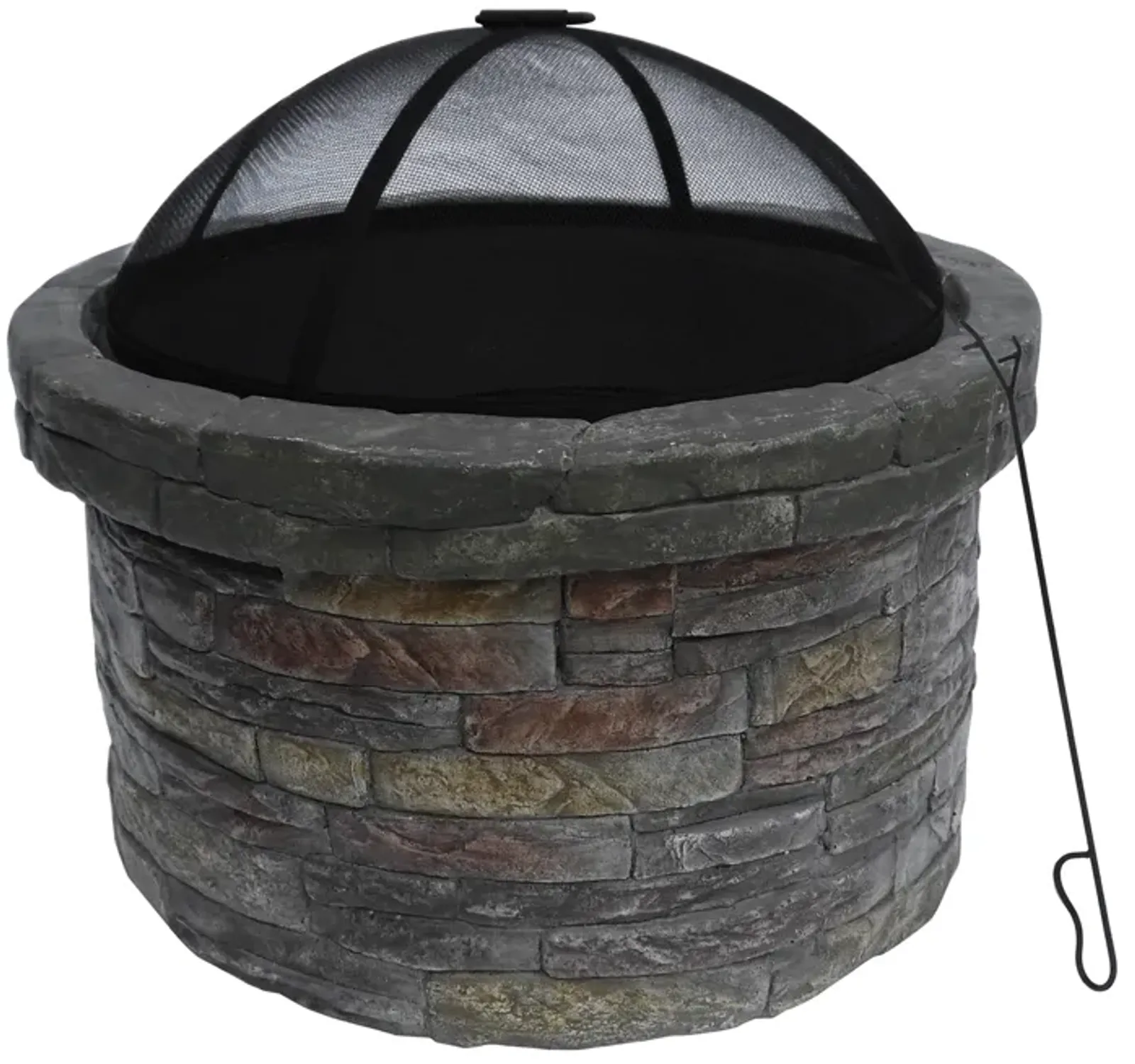 Teamson Home 26.5" Outdoor Round Stone Wood Burning Fire Pit with Steel Base, Natural Stone