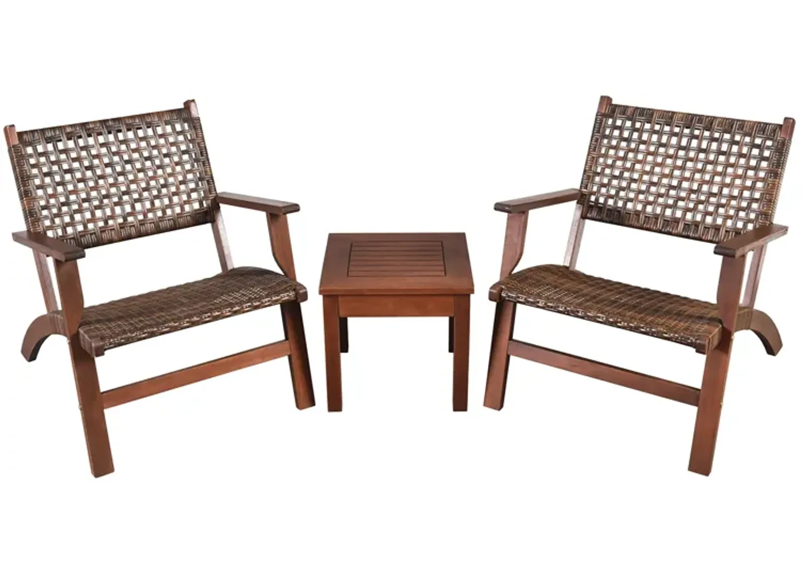 3 Pieces Outdoor Wooden Patio Rattan Furniture Set