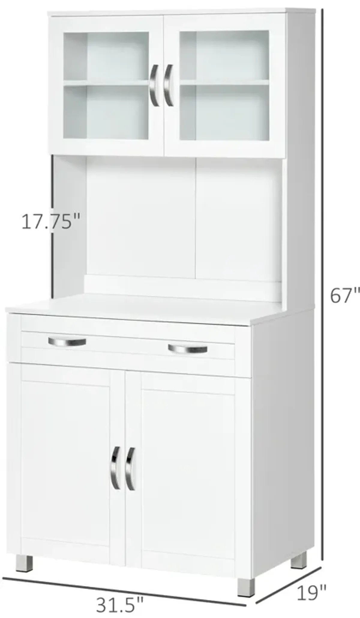 White Kitchen Tower: Tall Pantry Cabinet with Glass Doors and Drawers