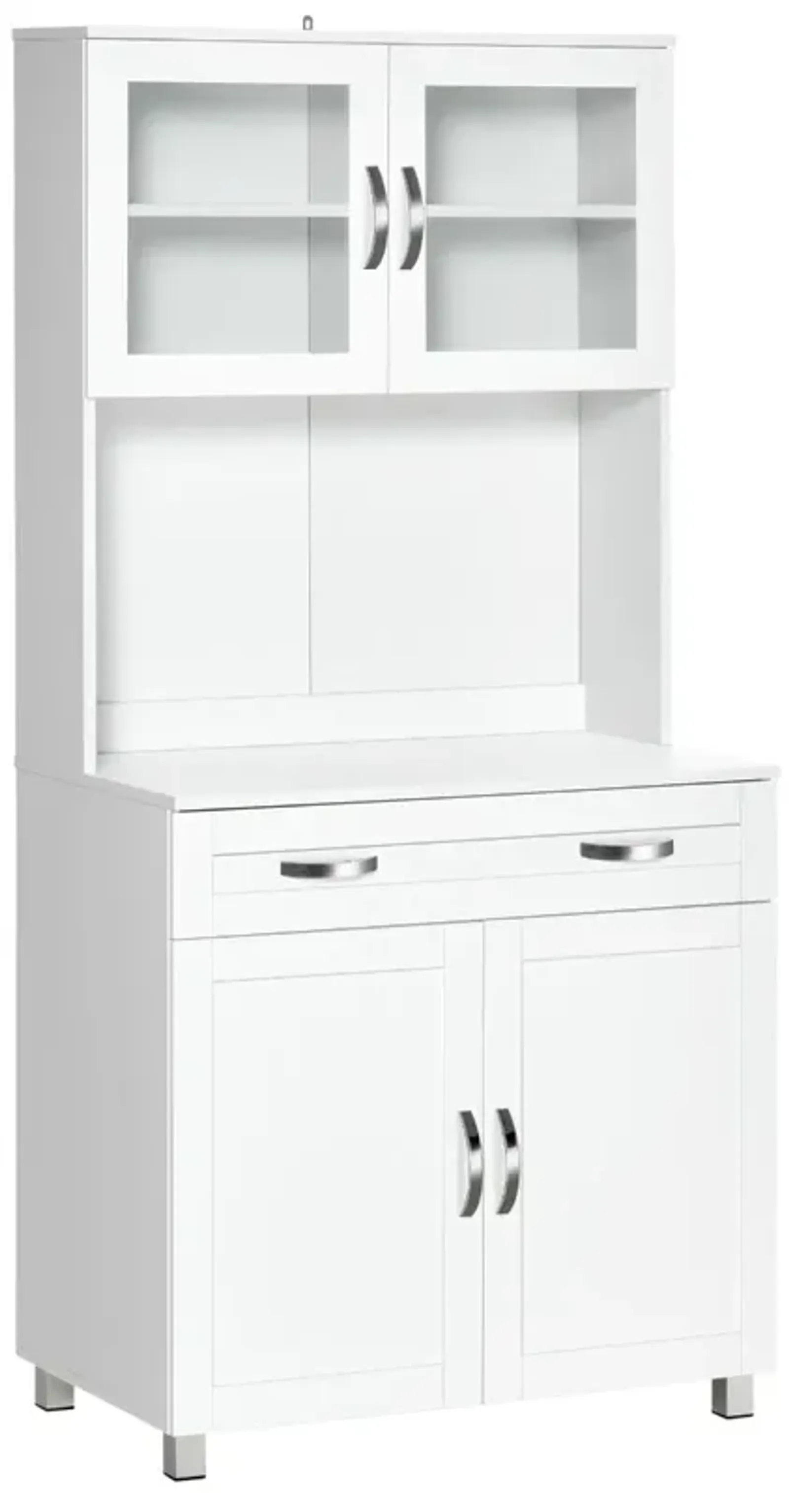 White Kitchen Tower: Tall Pantry Cabinet with Glass Doors and Drawers