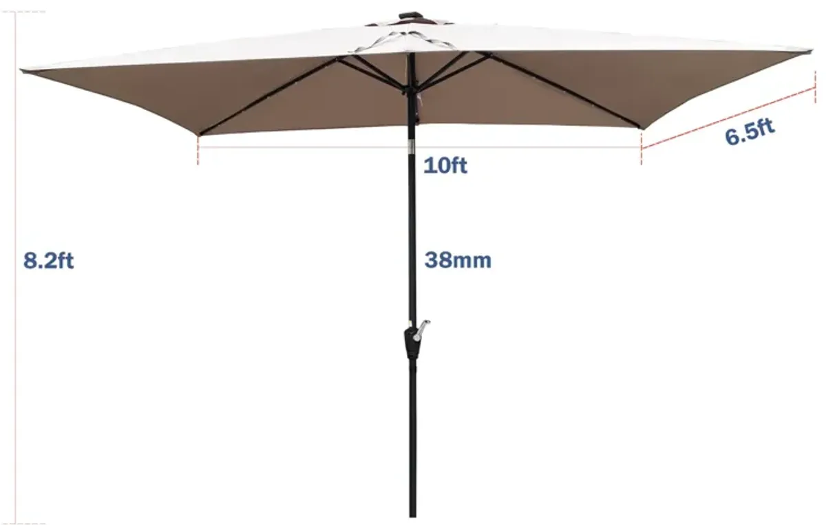 10 X 6.5FT Rectangular Patio Solar LED Lighted Outdoor Umbrellas With Crank And Push Button