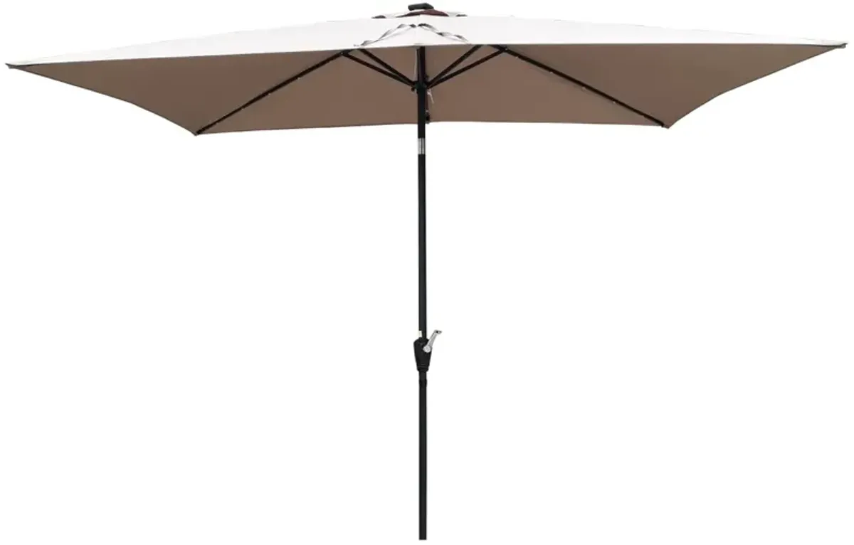 10 X 6.5FT Rectangular Patio Solar LED Lighted Outdoor Umbrellas With Crank And Push Button