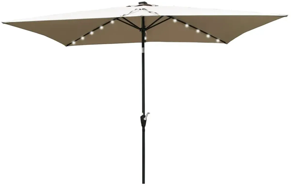 10 X 6.5FT Rectangular Patio Solar LED Lighted Outdoor Umbrellas With Crank And Push Button