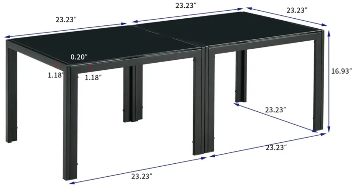 Coffee Table Set of 2, Square Modern Table with Tempered Glass Finish for Living Room