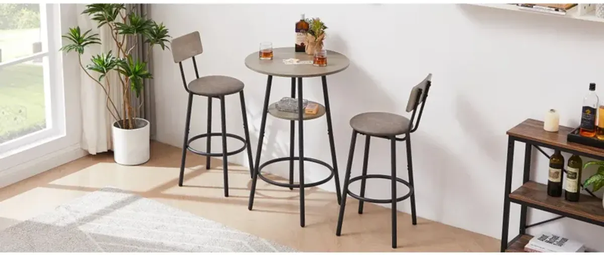 Round Barstool Set With Shelf, Upholstered Stool With Backrest, 23.62" W X 23.62" D X 35.43"