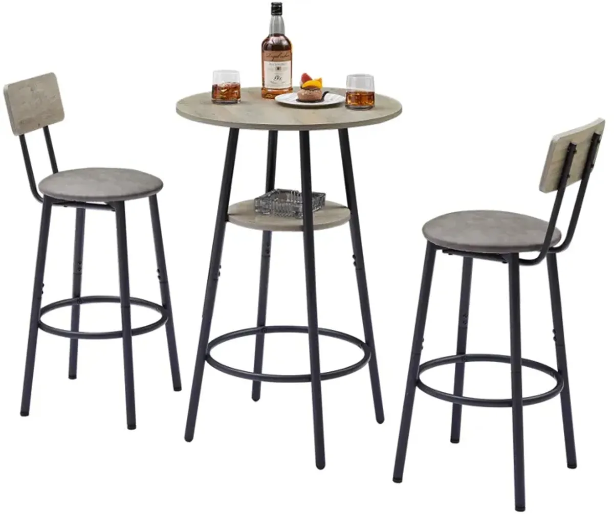 Round Barstool Set With Shelf, Upholstered Stool With Backrest, 23.62" W X 23.62" D X 35.43"