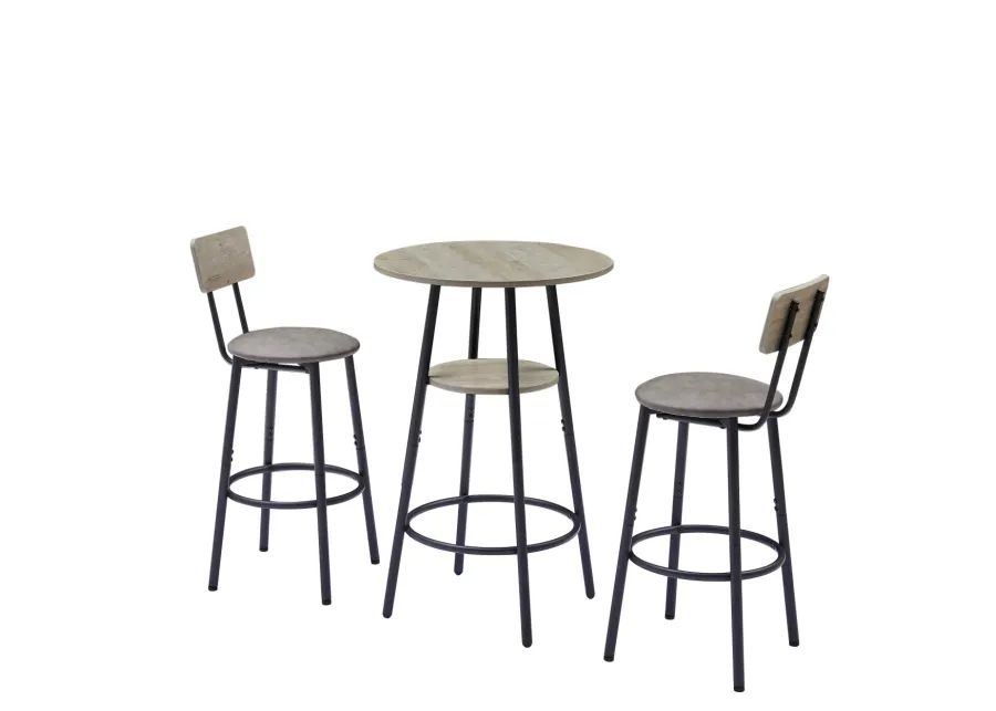 Round Barstool Set With Shelf, Upholstered Stool With Backrest, 23.62" W X 23.62" D X 35.43"