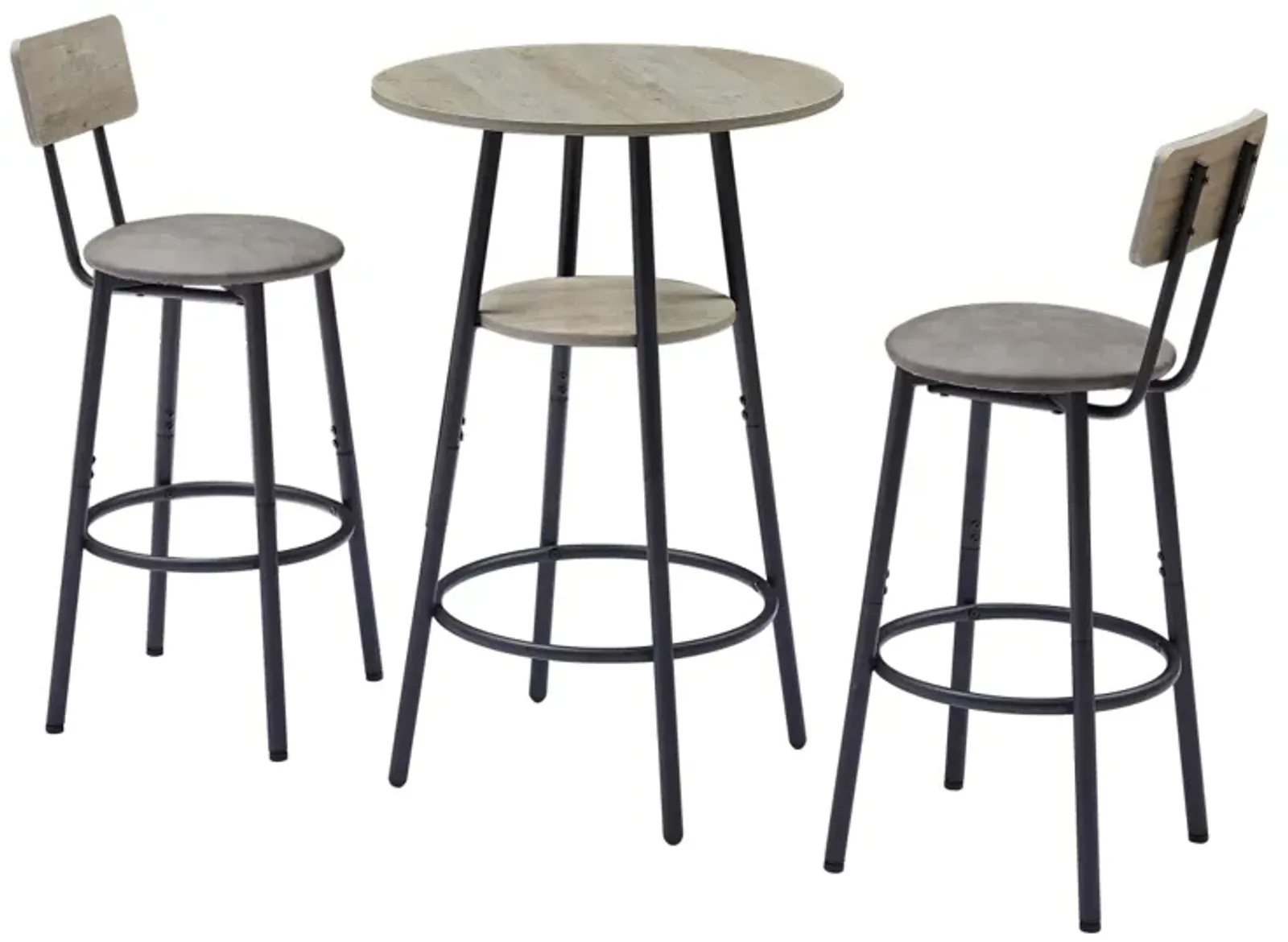 Round Barstool Set With Shelf, Upholstered Stool With Backrest, 23.62" W X 23.62" D X 35.43"