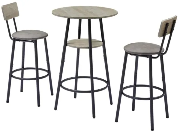 Round Barstool Set With Shelf, Upholstered Stool With Backrest, 23.62" W X 23.62" D X 35.43"