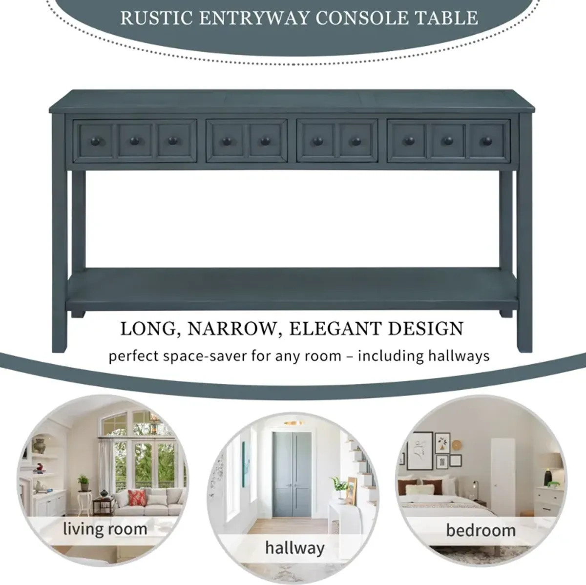 Rustic Entryway Console Table, 60" Long Sofa Table with Two Different Size Drawers and Bottom Shelf for Storage