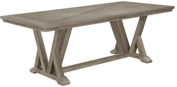 Elia Dining Table with Trestle Base, Rectangular Gray Acacia 82 Inch - Benzara
