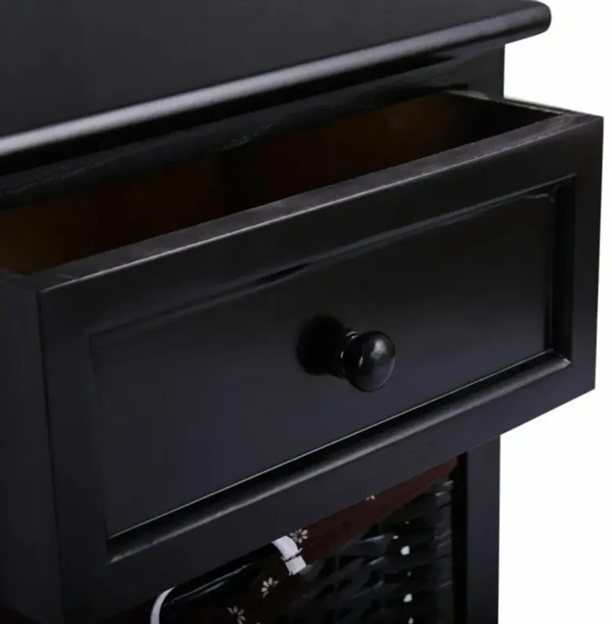 Hivvago 3 Tiers Wooden Storage Nightstand with 2 Baskets and 1 Drawer-black