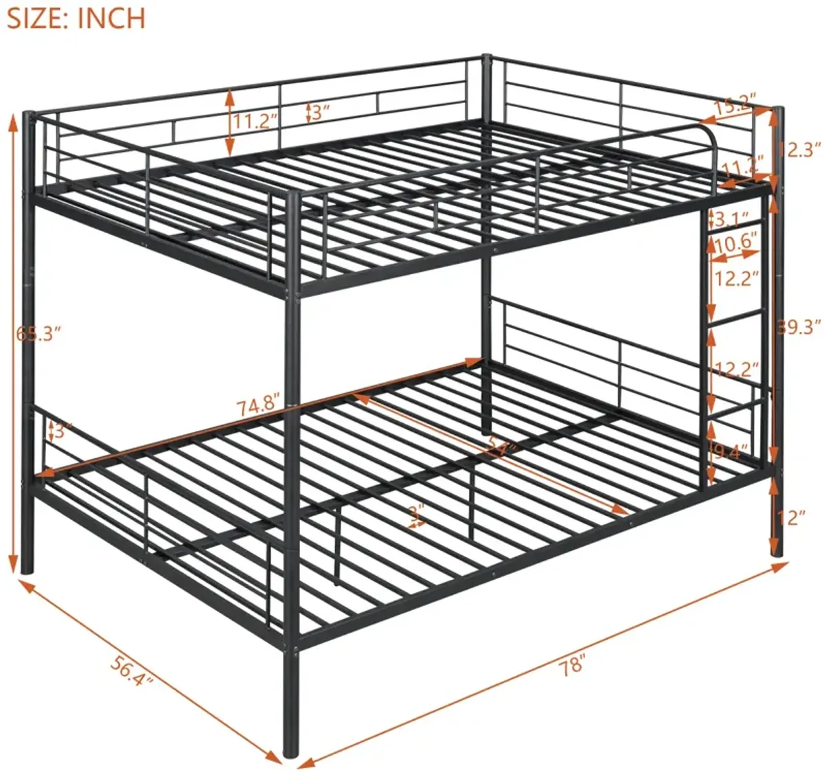 Full Over Full Metal Bunk Bed