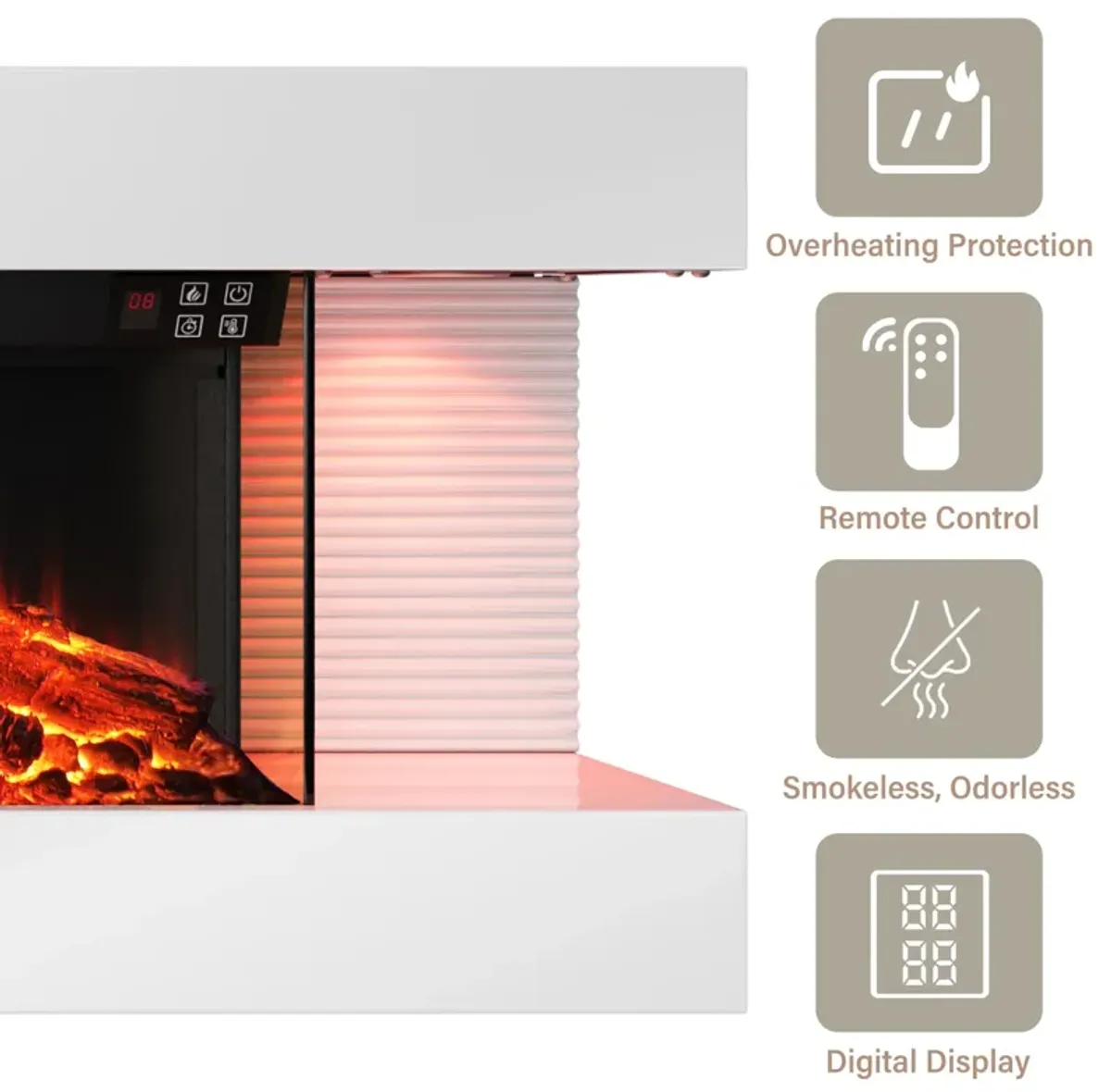 50 in. Wall Mounted Hanging Electric Fireplace with Remote Control in White