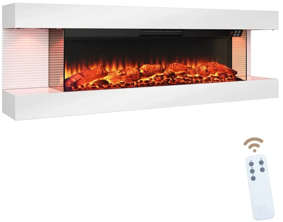 50 in. Wall Mounted Hanging Electric Fireplace with Remote Control in White