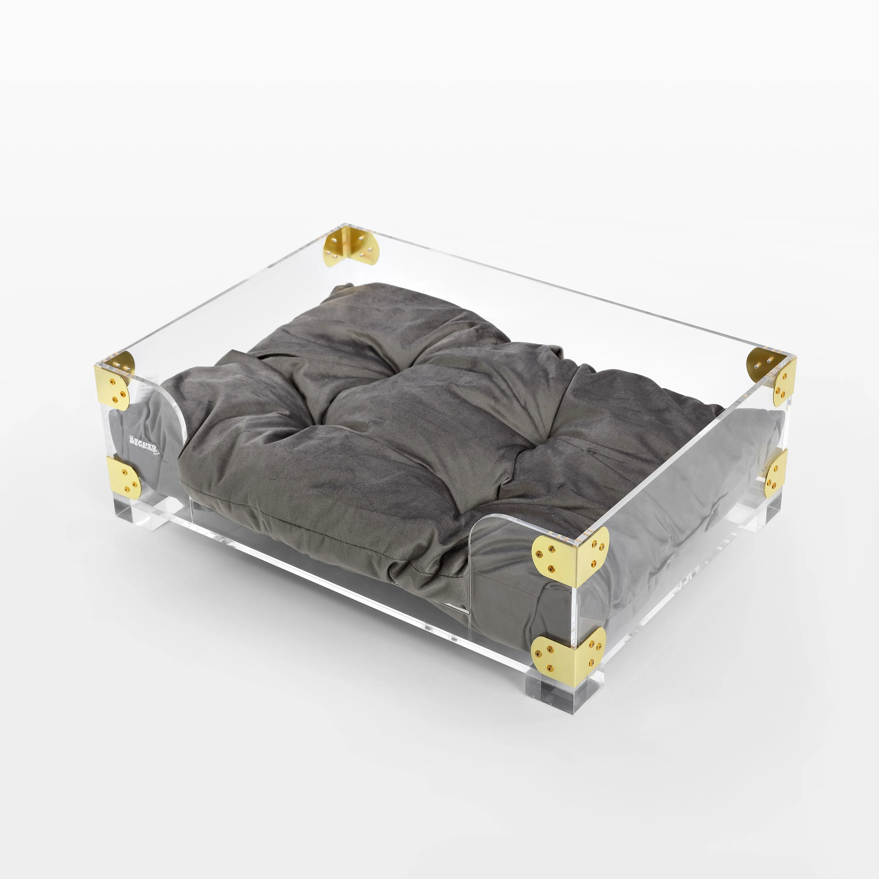 Haines Small/Medium Modern Lucite Velvet Pet Bed with Washable Cushion
