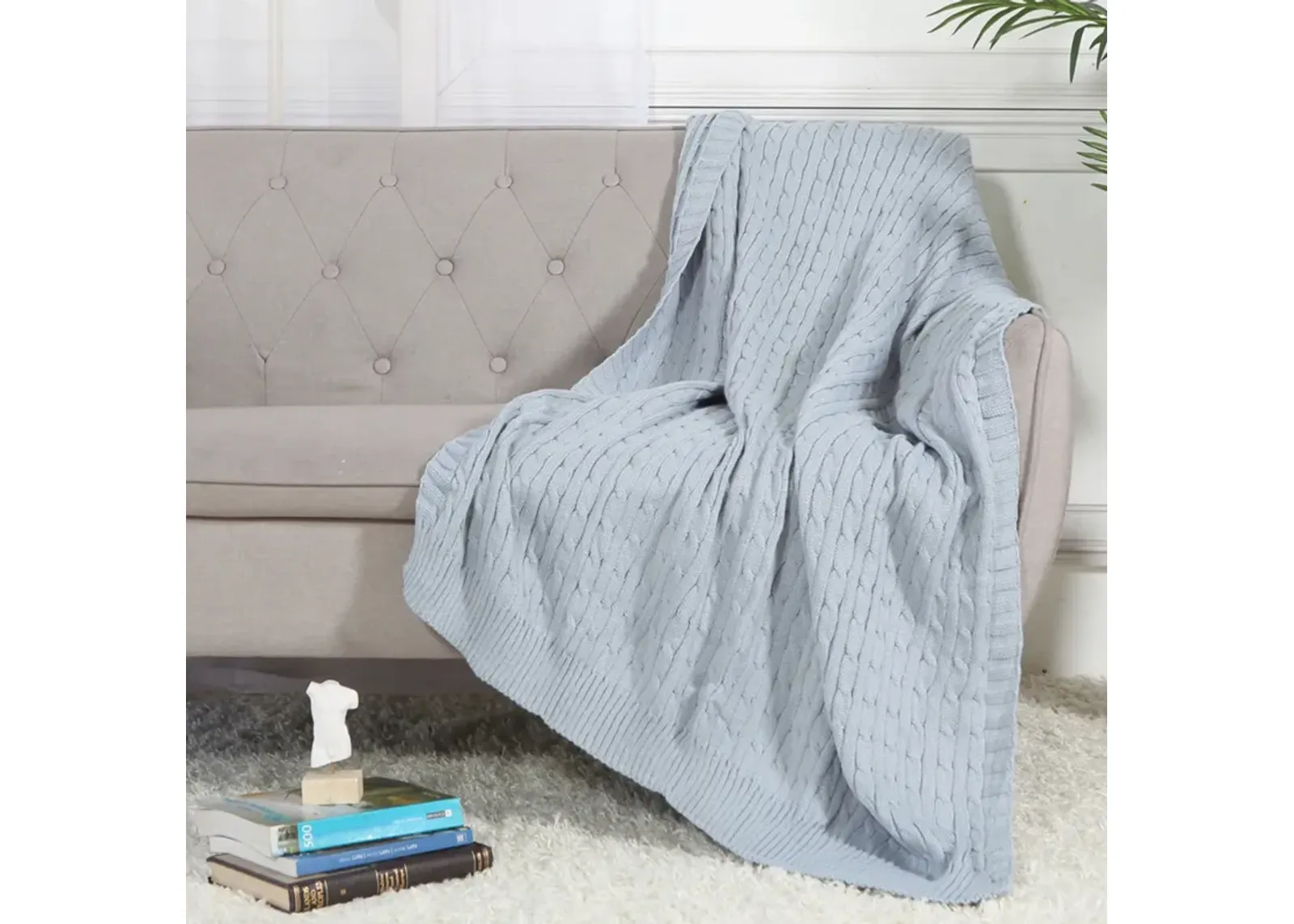 Legacy Decor Soft Knit Decorative Throw Blanket with Tassels, Charcoal Color 50” x 70”