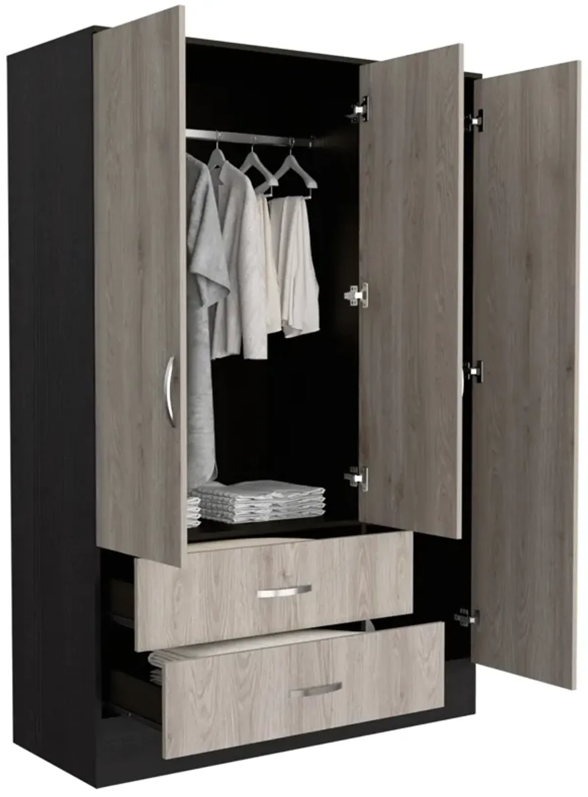 Mirrored Armoire Draggo, Bedroom, Black / Light Gray