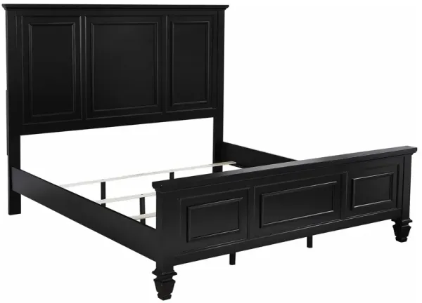 Lila King Bed, Picture Frame Panel Headboard, Farmhouse Black Wood - Benzara