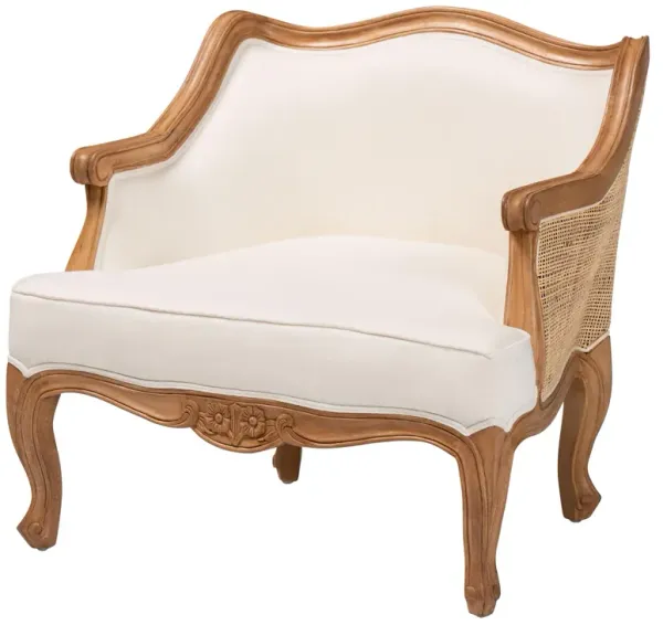 Baxton Studio Sylvestra Traditional French Beige Fabric and Honey Oak Finished Wood Low Seat Accent Chair