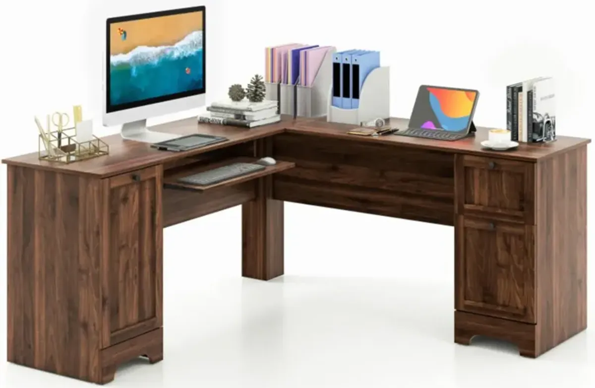 Hivvago L-Shaped Office Desk with Storage Drawers and Keyboard Tray