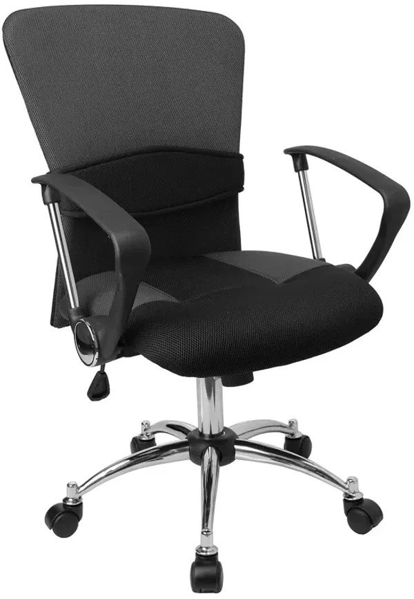 Mindy Mid-Back Grey Mesh Swivel Task Office Chair with Adjustable Lumbar Support and Arms