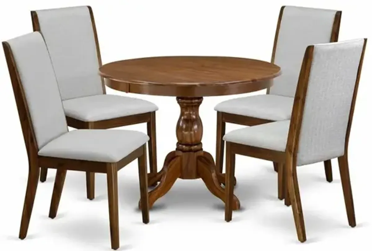 HBLA5-AWA-05 5 Pc Dining Table Set - Dining Room Table with 4 Grey Dining Chairs - Acacia Walnut Finish