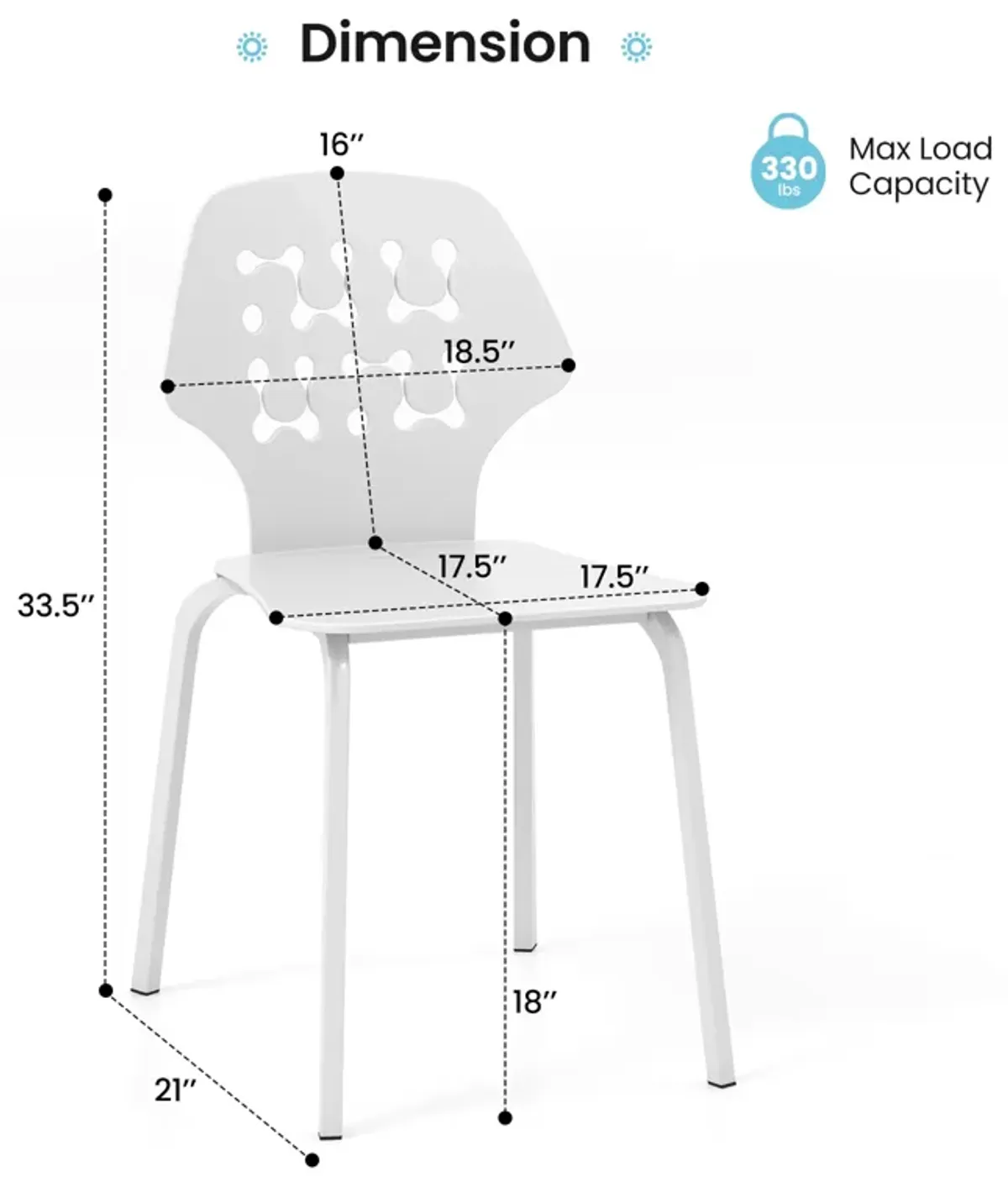 Set of 4 Metal Dining Chair with Hollowed Backrest and Metal Legs