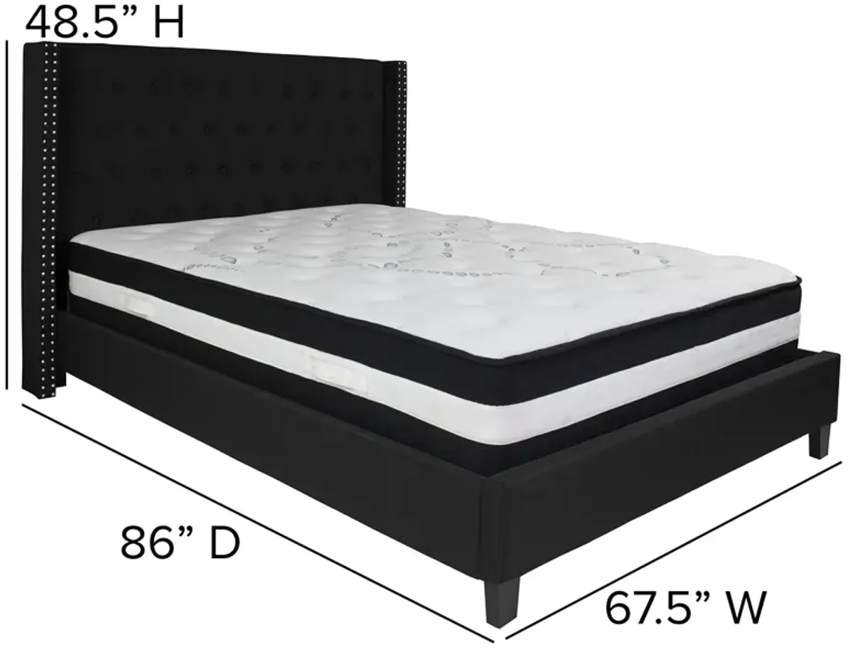 Riverdale Queen Size Tufted Upholstered Platform Bed in Black Fabric with Pocket Spring Mattress