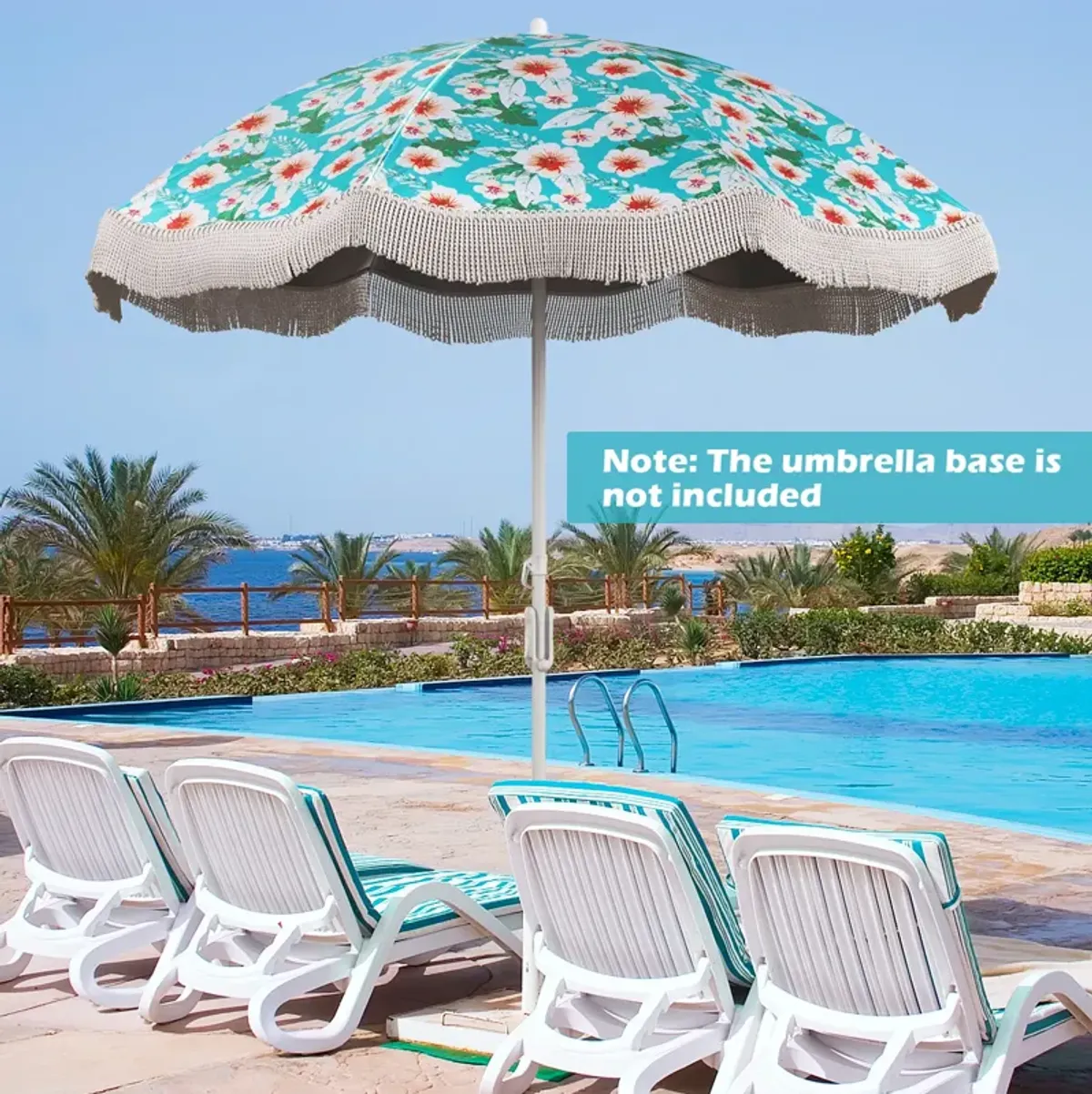 Beach Umbrella with Fringe Tassels – Stylish Outdoor Sunshade for Beach and Patio